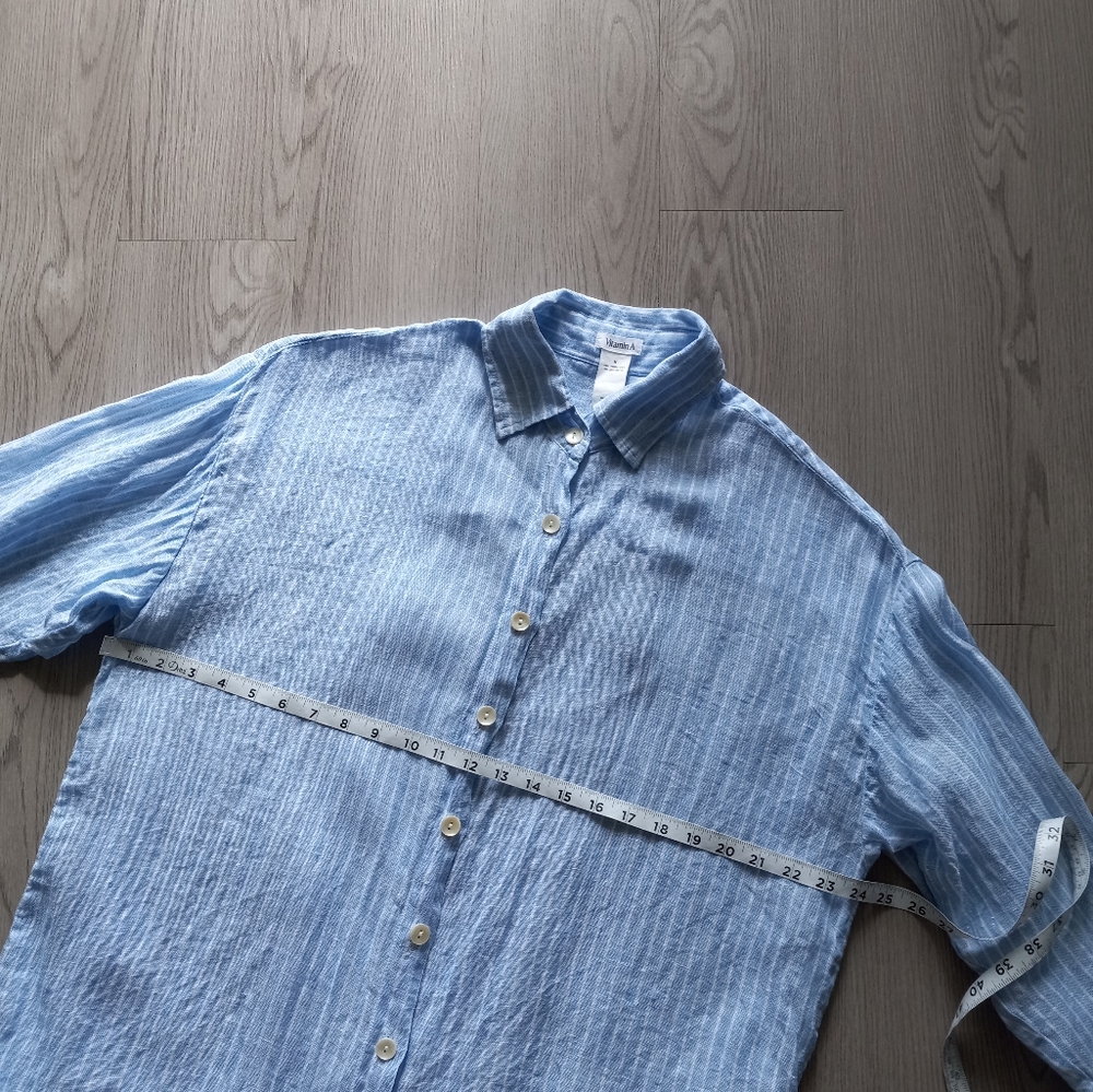 Vitamin A Playa Linen Boyfriend Shirt Summer Stripe EcoLinen M - Picture 10 of 16